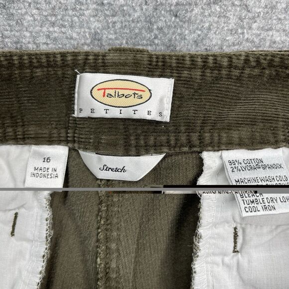Talbots Corduroy Pants Womens 16 Petite Green Straight Leg Stretch Cotton Blend - Picture 3 of 7